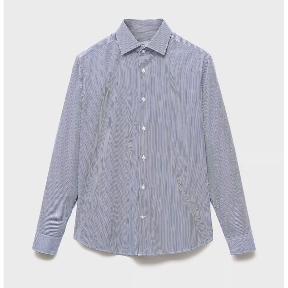 Mango Other - Mango Essentials MNG Mens Slim Fit Striped Button Down Shirt Blue White 17046001